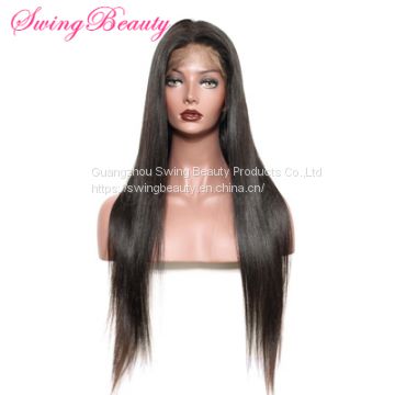 100% Natural Human Hair Wig Full Handmade Lace Wig Cap Straight Hairs