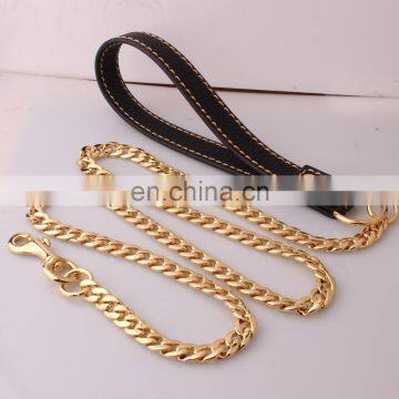 New Golden Stainless Steel Leather Rope Pet Leash Training Dog photo-3
