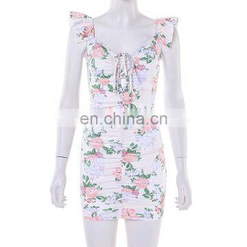 Slim Fit Bodycon Sexy Low-cut Floral Print Women's Princess Sleeve Dresses Women Dress photo-6