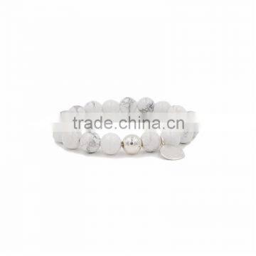 WWW0314 Best quality white turquoise beaded bracelet with silver chram turquoise jewelry