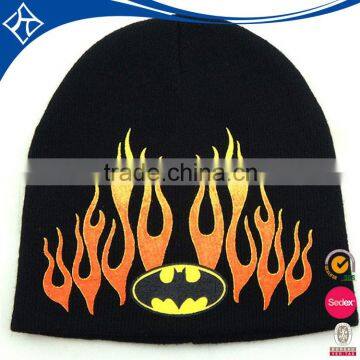 winter black thick beanie hat with custom design logo