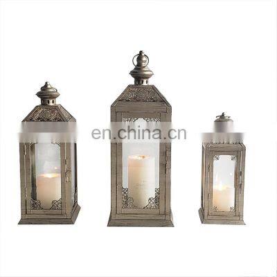 Home Decoration Gold Outdoor Candle Lantern Antique Candle Lantern Wooden Metal Design