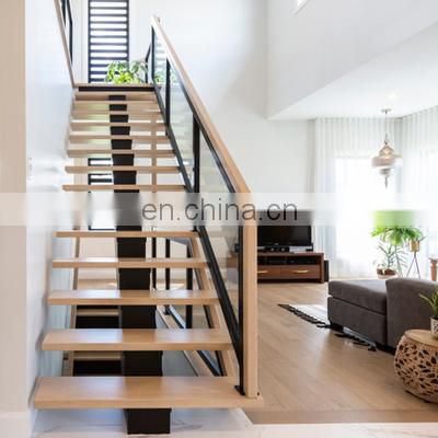 America oak staircase Straight wooden tread staircase with glass fence