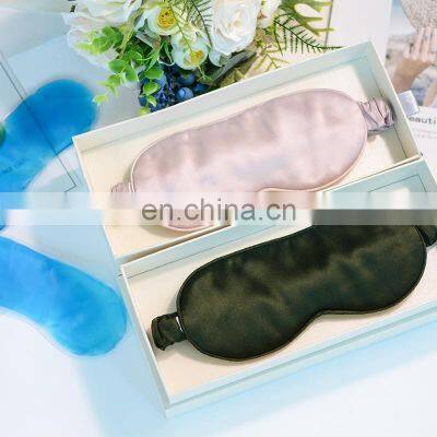 Luxury Adjustable Pink Black Mulberry Silk Blindfold Eye mask Blind Fold Travel Satin Eye Cover Sleeping Set For Eyes