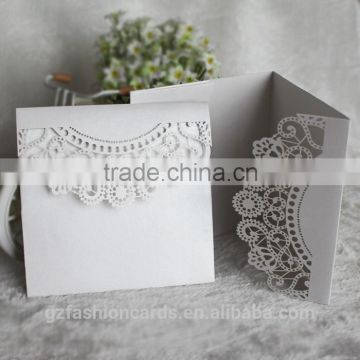 Wholesale White Square Shape Pocket Fold Lasercut Wedding Invitations                        
                                                Quality Choice