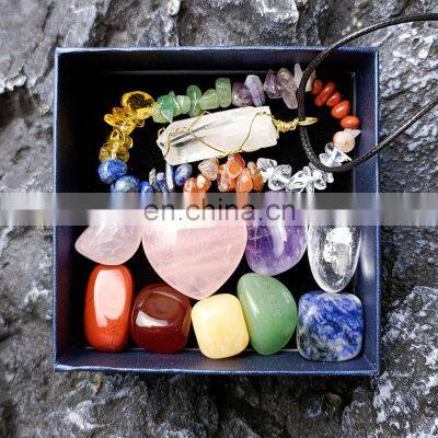 Wellness Crystal Gifts & Value Sets Spiritual Meditation Crystal Heart Healing Crystal 7 Chakra Tumbling Stone Box Set photo-3