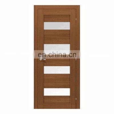 Brown prehung villa bathroom house office interior frosted  wooden glass solid core wood glass best door