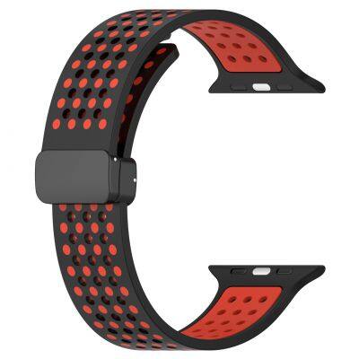 Silicone Watch Strap for Iwatch 8 9 ultra 49mm Sport Wristband Breathable Hole Design Magnetic Buckle Rubber Material