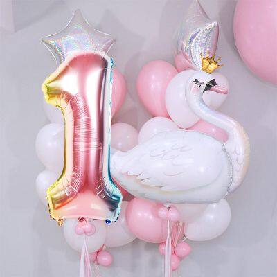 32 Inch Whooper White Swan Aluminum Foil Balloons Baby Shower Swan Theme Birthday Theme Party Scene Decoration Number Balloons