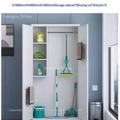 Janitorial Storage Cabinets With Hooks and Drying Rods | Mop and Broom Storage Cabinet | Durable, Waterproof