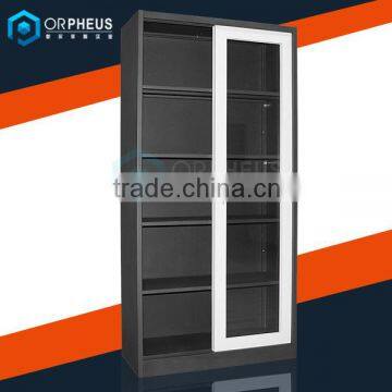 Commercial metal furniture 4 shelves sliding glass door disply cabinet