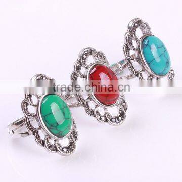 Fashion Rhodium Silver Jewelry Big Ring With Turquoise Stone Indian Ring photo-5