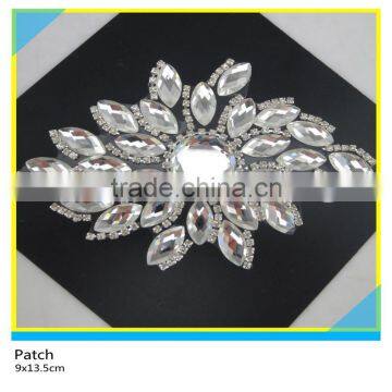 Hot Fix Crystal Glass Stone Applique Horse Eye Mix Waterdrop Rhinestone Patch 10x10cm