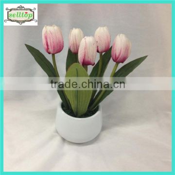 18cm 5heads silk tulip making artificial bonsai with ceramic pot