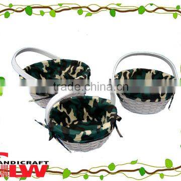 military basket with folding handles,cheap baskets wholesale,set of 3 cheap wood chip baskets with liner and handle