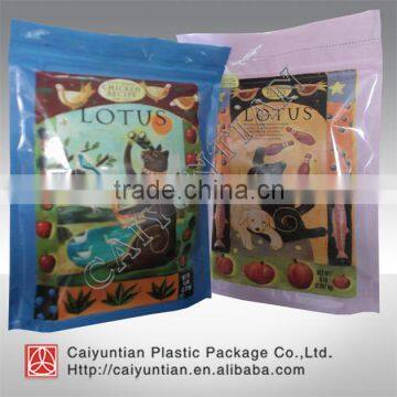 stand up plastic zipper Bag with bottom gusset for pet food