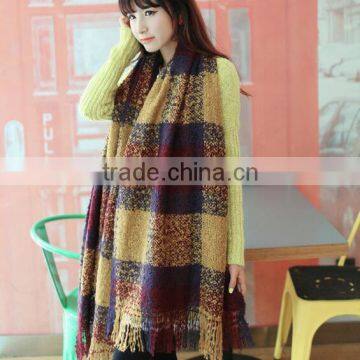 Wholesale New Winter Lady Fashion Tassel Loop Yarn Plaid Blanket Scarf photo-3