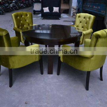 Modern round dining table and green fabric arm chair XYN499