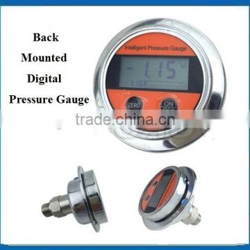 Battery supply back mounted digital gas gauge pressure with lcd display and front pannel