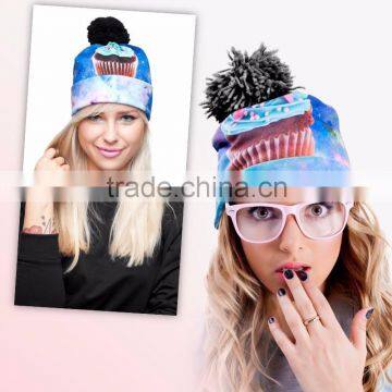 New design custom sublimation print hot latest fashion women blue knitted beabie hat                        
                                                Quality Choice