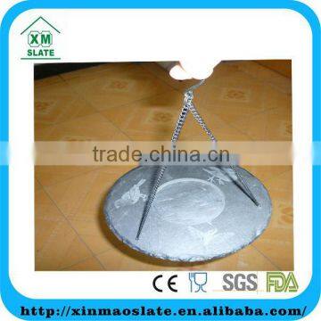 slate bird plate dark gray text fill with birdseed for a feeder