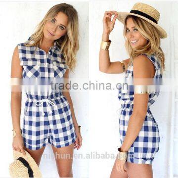 New Women Ladies Clubwear Check Playsuit Bodycon Party Jumpsuit Romper Trousers