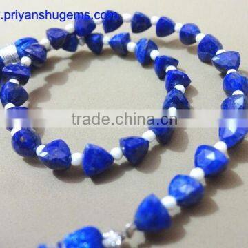 Lapis Lazuli straight drilled Faceted Trillion shape Briolette Beads AAA Grade quality gemstone product