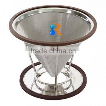 trade assurance 18/8 stainless steel reusable ultra fine mesh pour over cone single cup maker