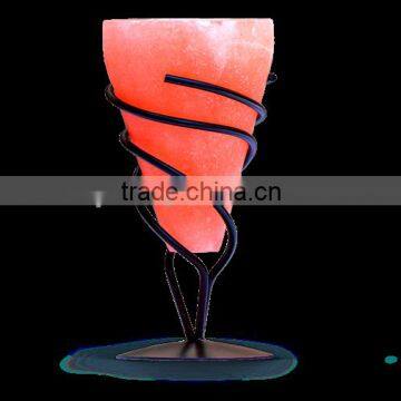 Himalayan Salt T-Light Holders-Cone Shape with Curving Metal Stand