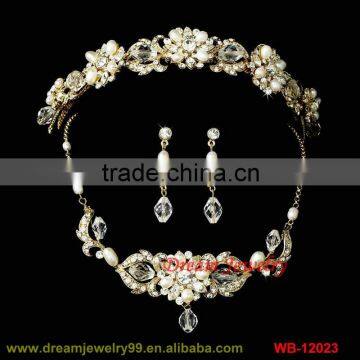 fashion indian bridal necklace sets 3pcs jewelry sets tiaras necklace earrings set