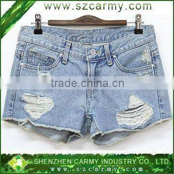 Korean new design Summer fashion light blue washing jeans Ladies shorts