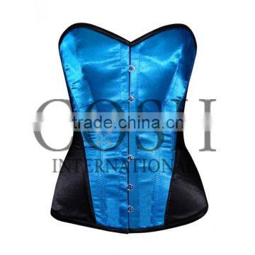 Overbust corset in black and blue satin Ci-1167