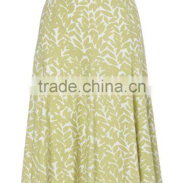 2015 Latest Women Fashion Linen Leaf Print Midi Skirt