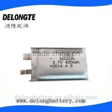 3.7v 400mah li-ion battery 602035 for bluetooth device