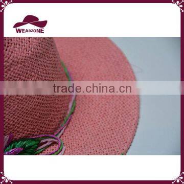 Girl Pink Straw Sun Hat Paper Floppy Hat With Colorful Flower photo-4