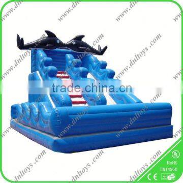 Sky Blue Dolphin commercial inflatable water slides for sale