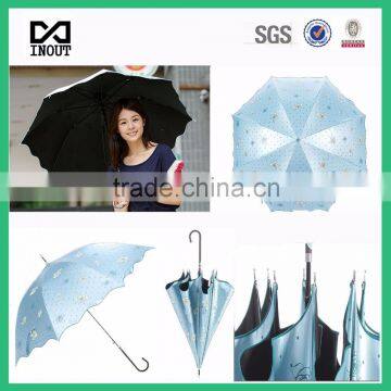 Colorful uv protection Cheapest glue printing stick lady umbrella