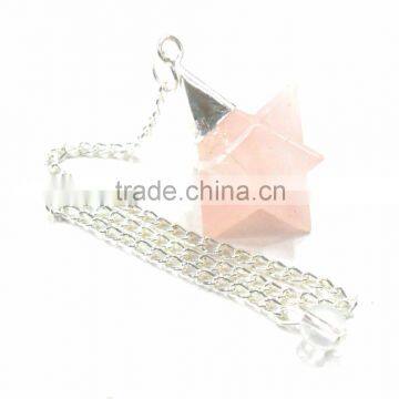 Rose Quartz Merkaba Star Metal Cap Pendulum : Wholesale Merkaba Pendulum