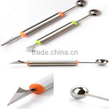 Stainless Steel Watermelon Spoon Cutter Divider Ice Cream Melon Baller Fruit Vegetable Carving Knife Tool