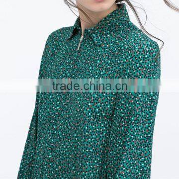 2015 Summer Long Sleeve Pleat With Zipper Front Placket Print Rayon Fashion Dress - SYK15024 photo-5