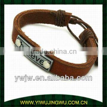 Natural Leather Believe Mens Bracelet(JW-G2598)