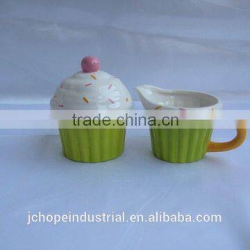 wholesale ceramic cupcake design sugar and cream jar