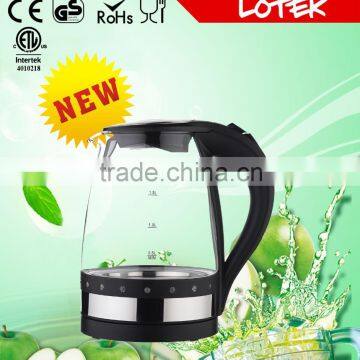 high striking blue led light ring glass electric kettle with 1.7L capacity