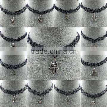 Choker with hamsa hand charm pendant necklace