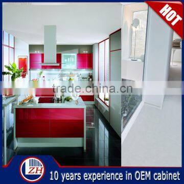 Factory Direct Waterproof Red High Gloss Acrylic Modern Kitchen Cabinets