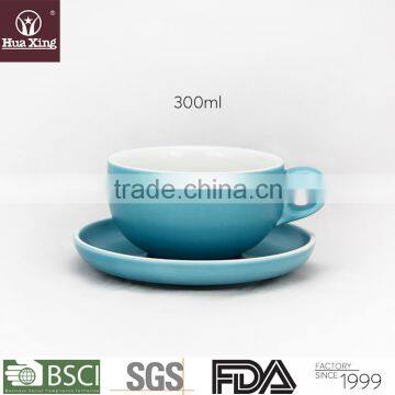 H4889 cyan glaze outside hot sale oem coffee cup and saucer logo