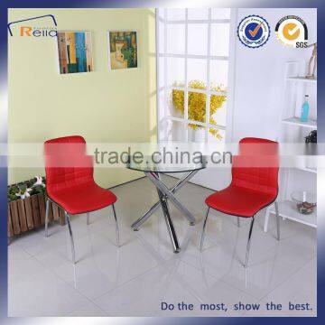 Tempered Glass Dining Table with Two PU Chairs/Glass Table