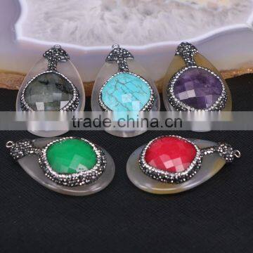 Natural Agate Water Drop Pendant, Paved Zircon Amethyst Turquoise Labradorite Gem stone Druzy Pendant Jewelry For Women