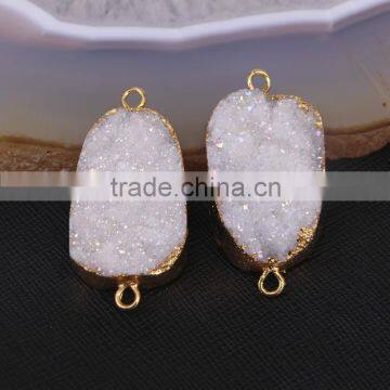 Gold Plated Natural Agate Titanium AB Druzy Geode Connector Double Bails White Druzy Gemstone Geode Jewelry photo-5