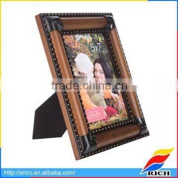 Vintage dark walnut wooden photo frames with metal edge